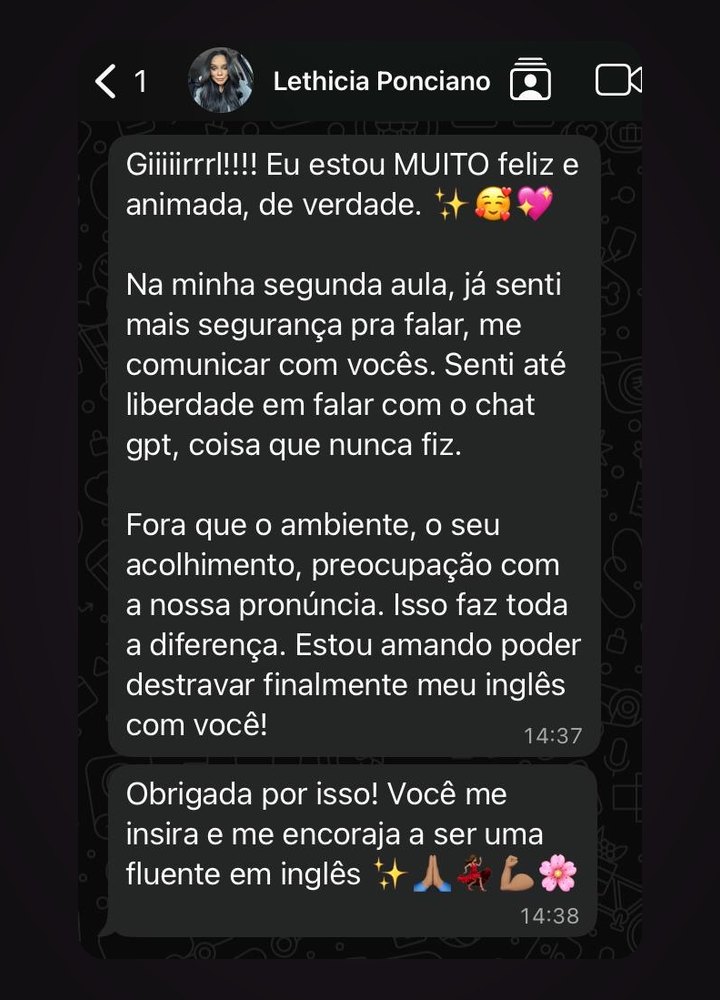 Feedback de aluna da mentoria Speak Like a Boss