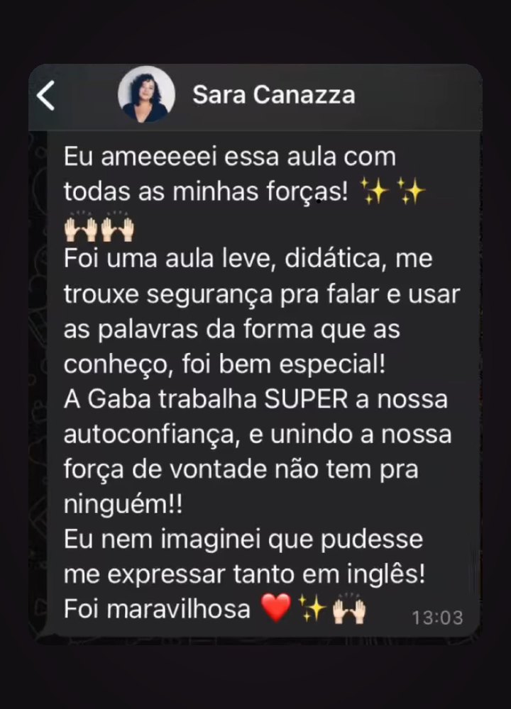 Feedback de aluna da mentoria Speak Like a Boss