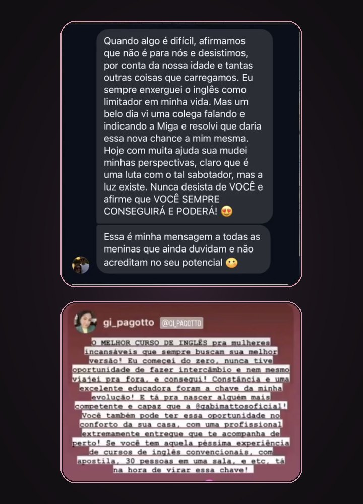 Feedback de aluna da mentoria Speak Like a Boss